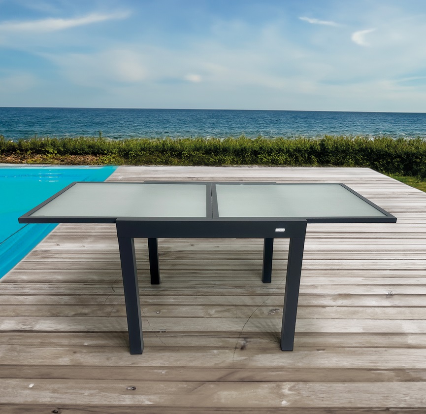 Mesa terraza extensible aluminio antracita Calpe 90x180 x 90