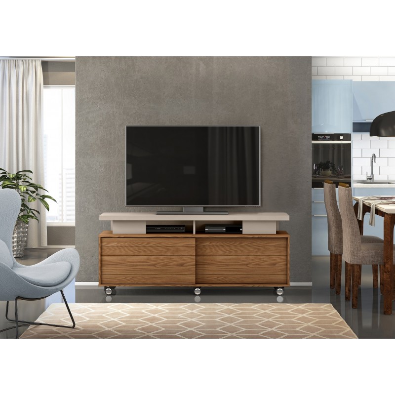 Mueble TV con ruedas Alania roble combinado con gris 150 cm