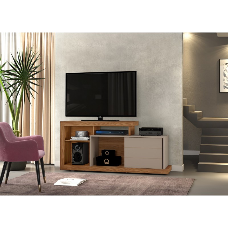 Mueble TV con ruedas Roma roble combinado con gris 160 cm