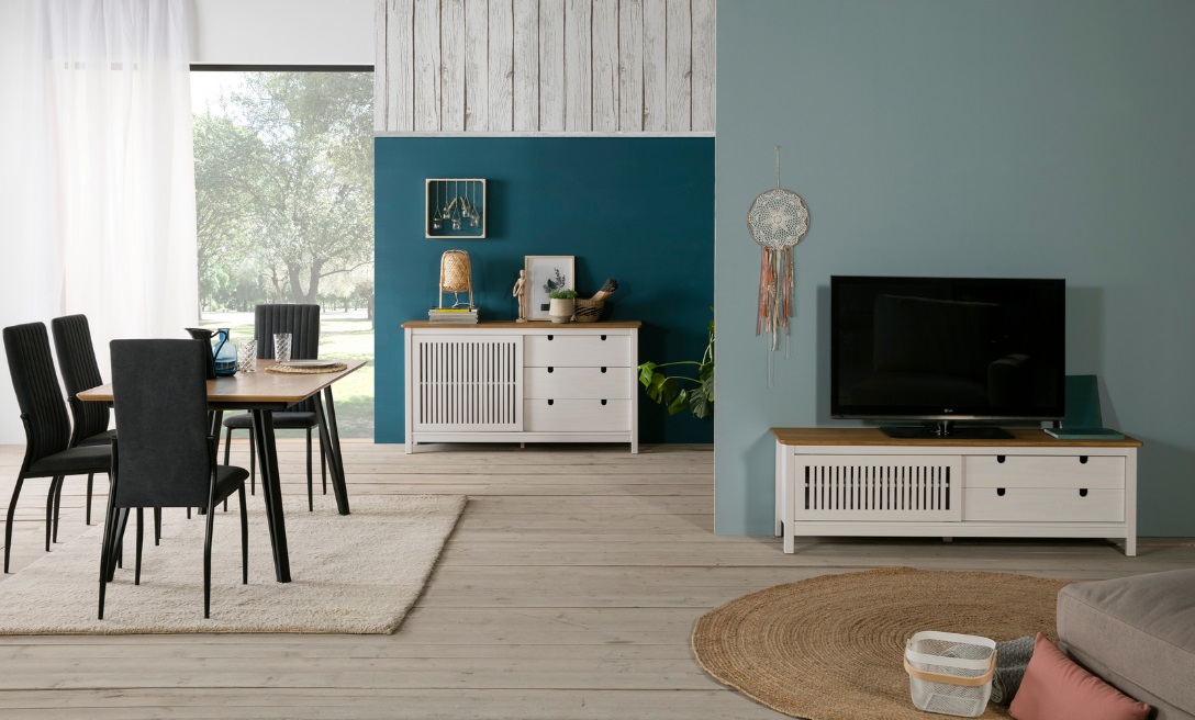Mueble TV Bruna madera de pino blanco 158cm