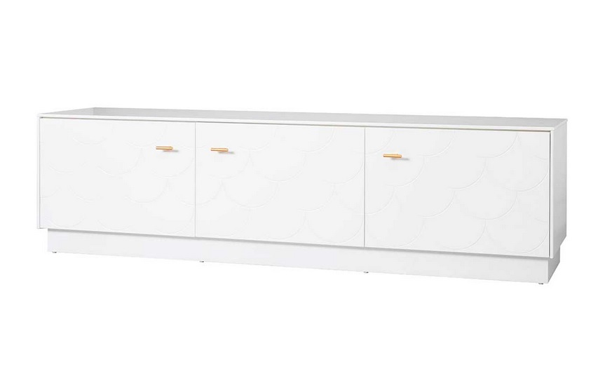 Mueble TV lacado blanco cola de pez 3 puertas 180 cm