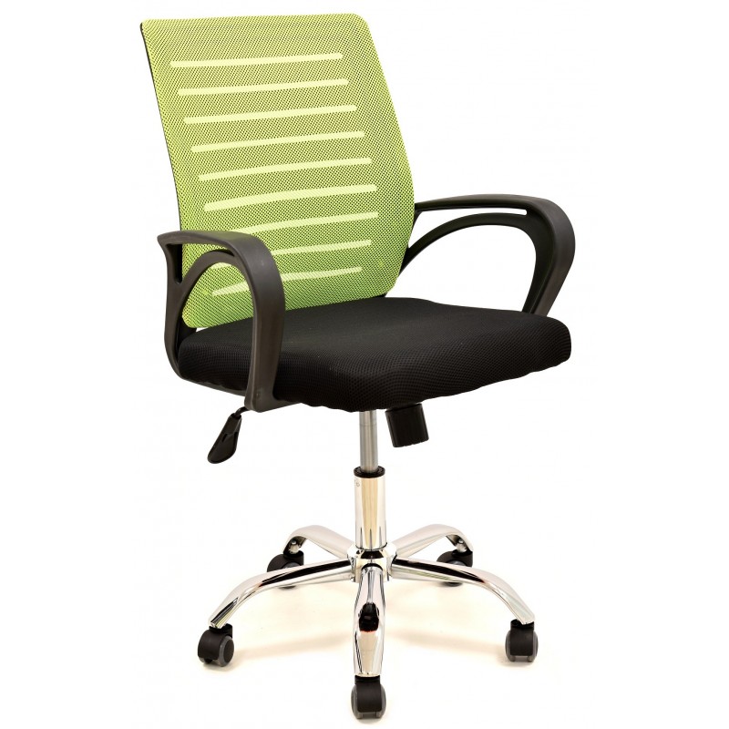 Sillón de oficina con malla verde pistacho y asiento negro