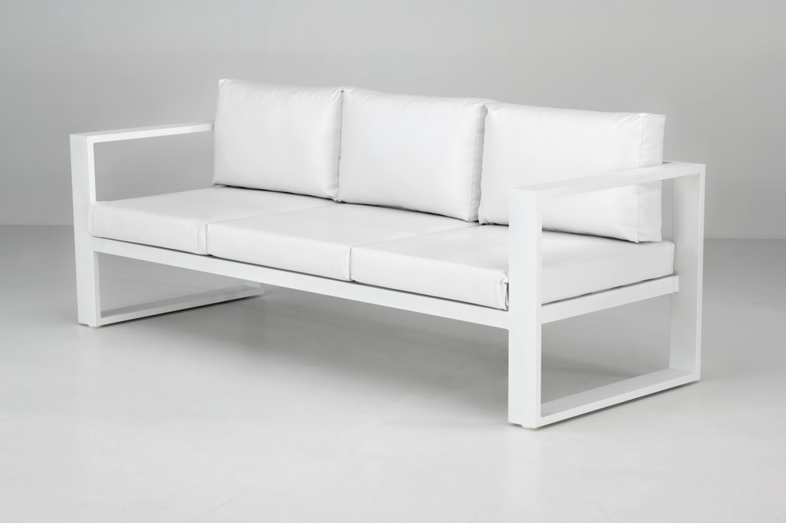 Sofa tres plazas terraza Teide aluminio tapizado nautico blanco
