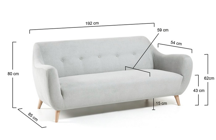 Sofa retro botones tela gris patas madera 192