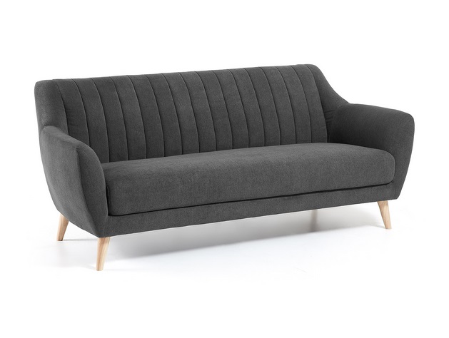 Sofa retro tela gris oscuro patas madera 190