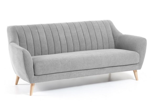 Sofa retro tela gris patas madera 190