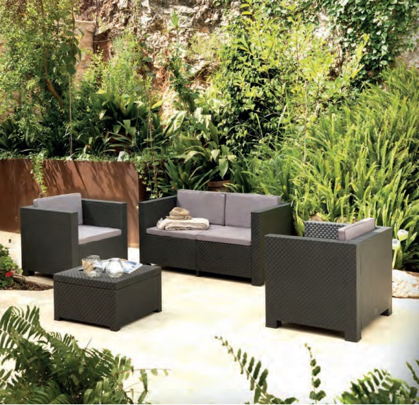 Set sofa terraza poliratan antracita cojines gris Male 4 plazas