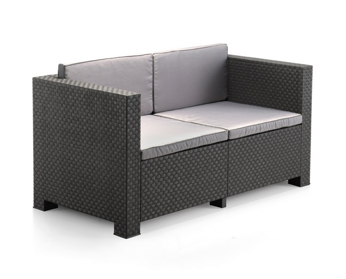 Set sofa terraza poliratan antracita cojines gris Male 4 plazas