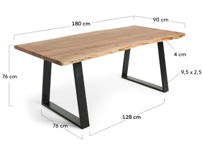 Mesa de comedor wave madera acacia natural metal 180x90cm