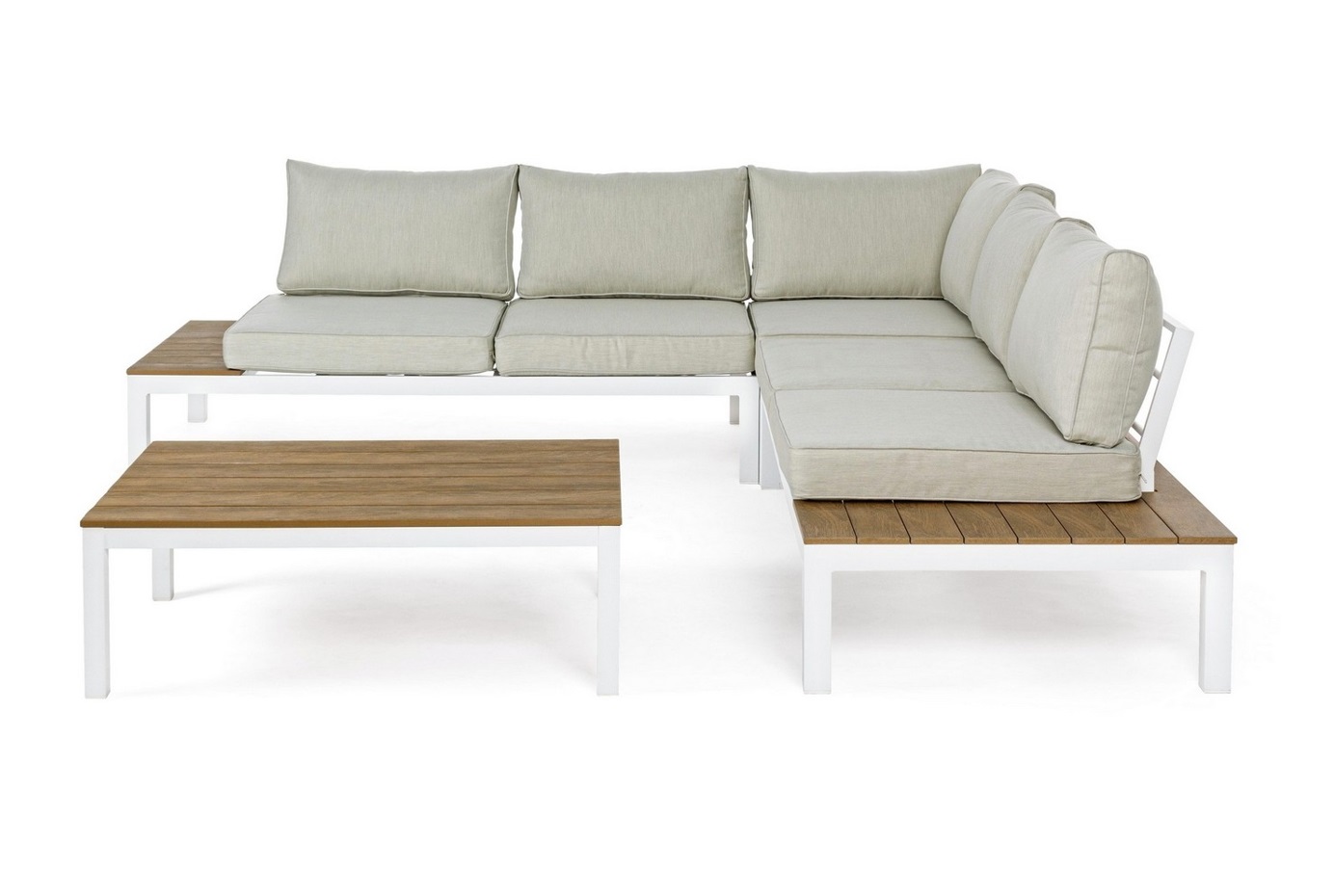Sofa esquinero vienna aluminio blanco lamas madera poliwood