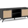 Mueble TV acacia negro ratan trenzado 136 cm