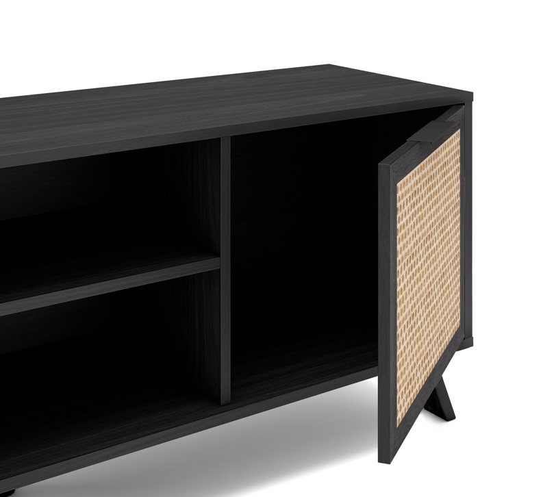 Mueble TV acacia negro ratan trenzado 136 cm