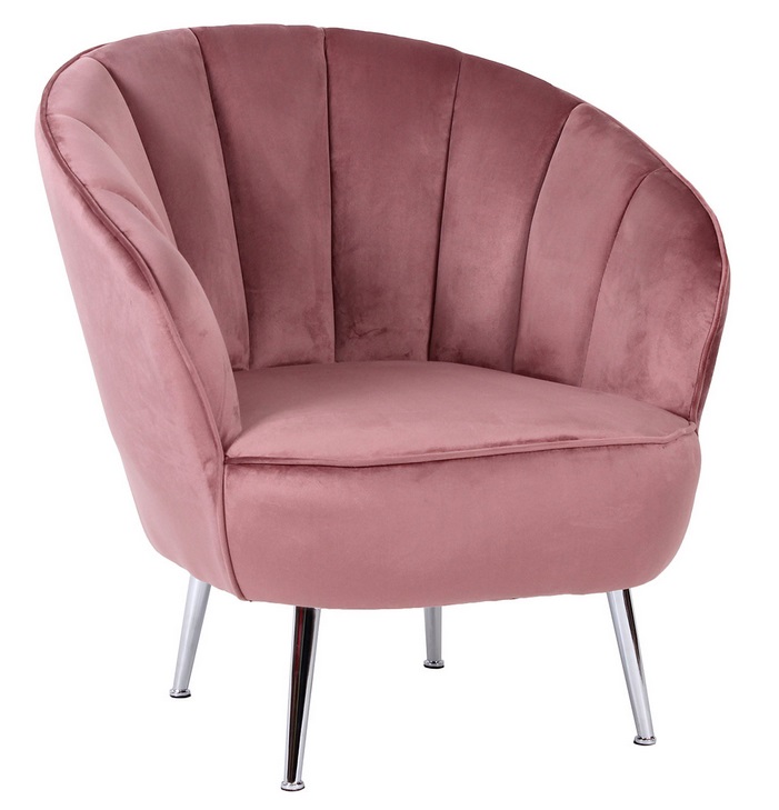 Sillon Abanico terciopelo rosa patas acero