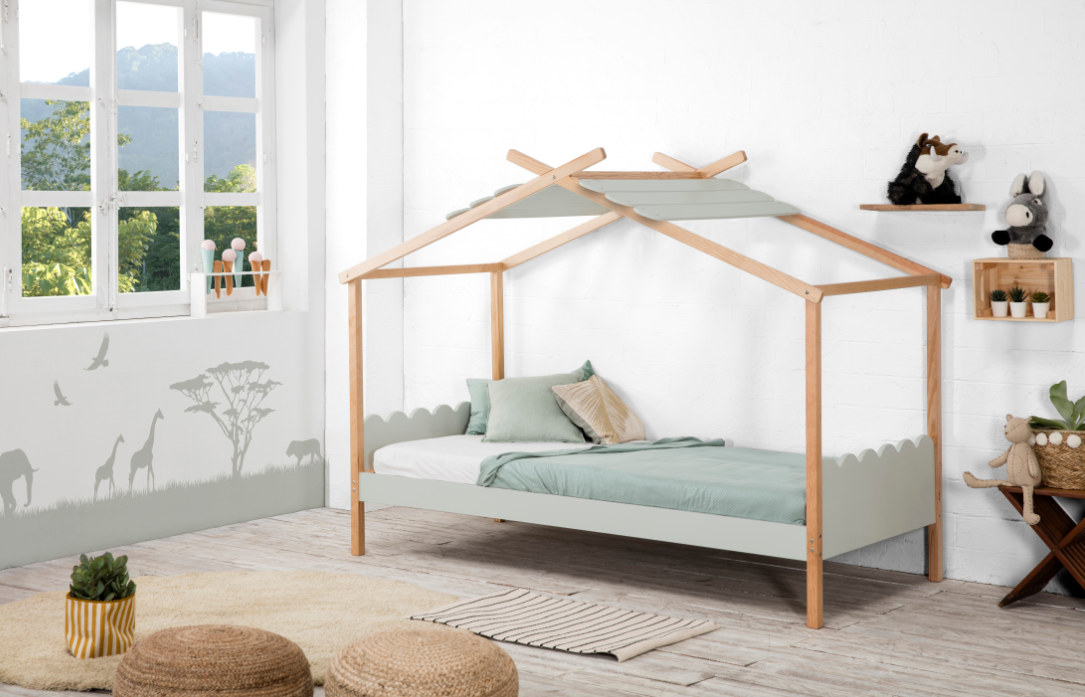 Cama Cabaña juventil Nuvem madera de pino gris claro 90x190 cm