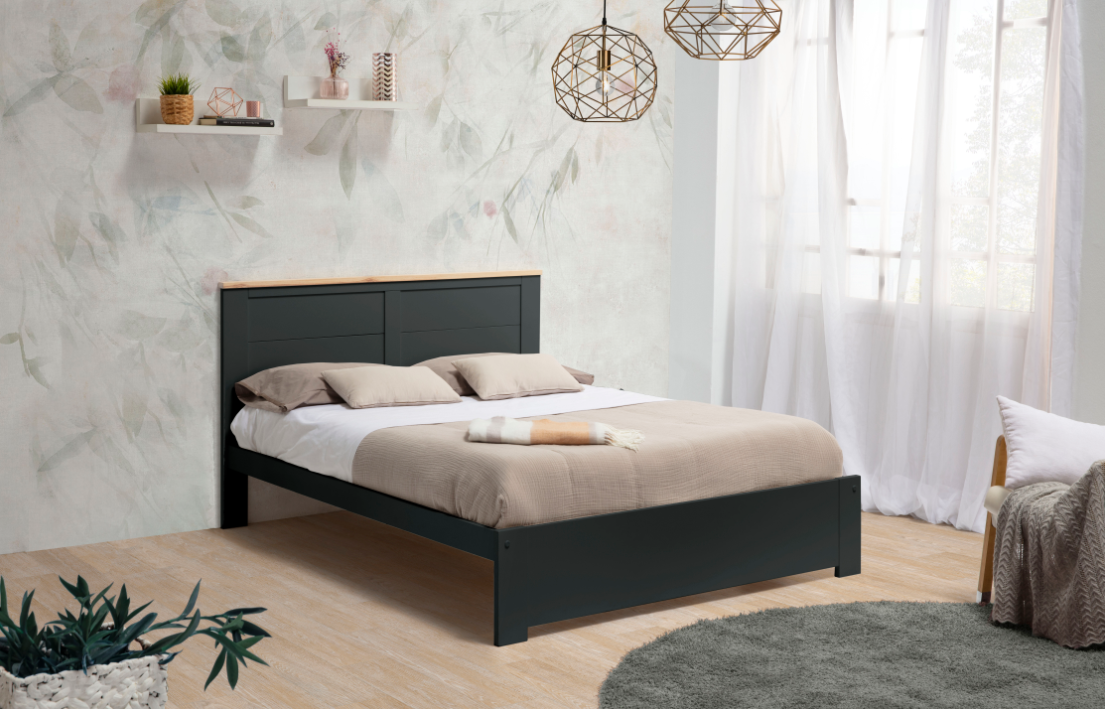 Cama Akira madera DM/PINO gris antracita 160x200cm