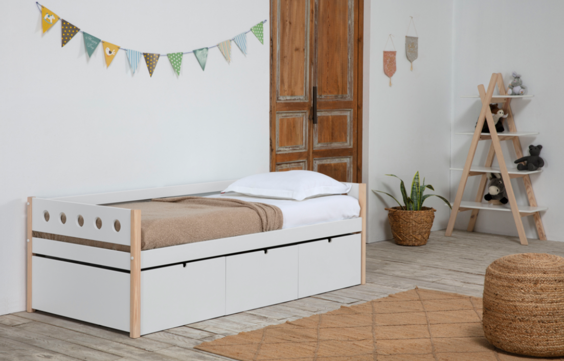 Cama con cajones Compte PINO/DM blanco 90x190cm