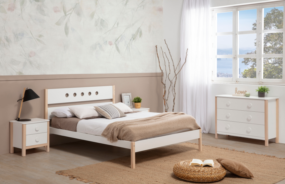 Cama Compte madera DM/PINO blanco 140x190cm