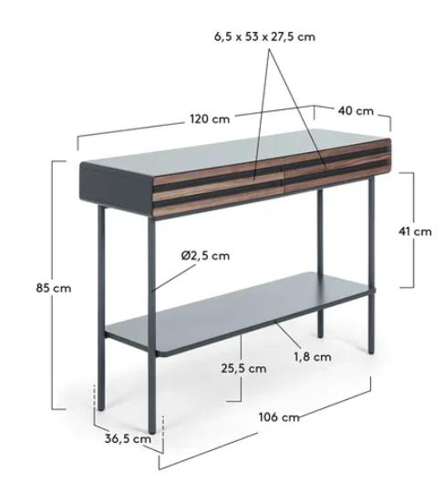 Consola Brownie chapa de nogal 120 x 85 cm