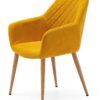 Silla tela amarillo rombos patas madera DC-626