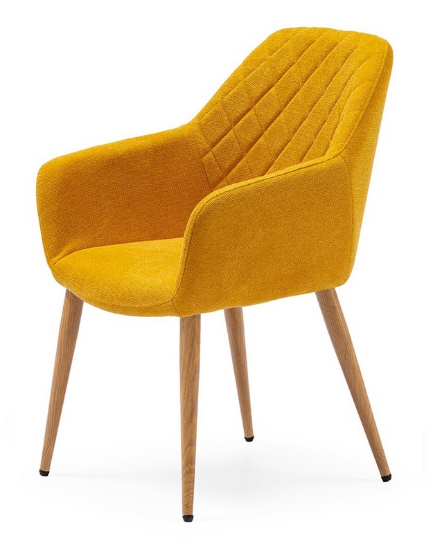 Silla tela amarillo rombos patas madera DC-626