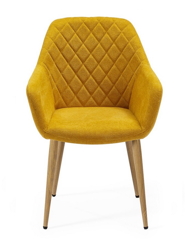 Silla tela amarillo rombos patas madera DC-626