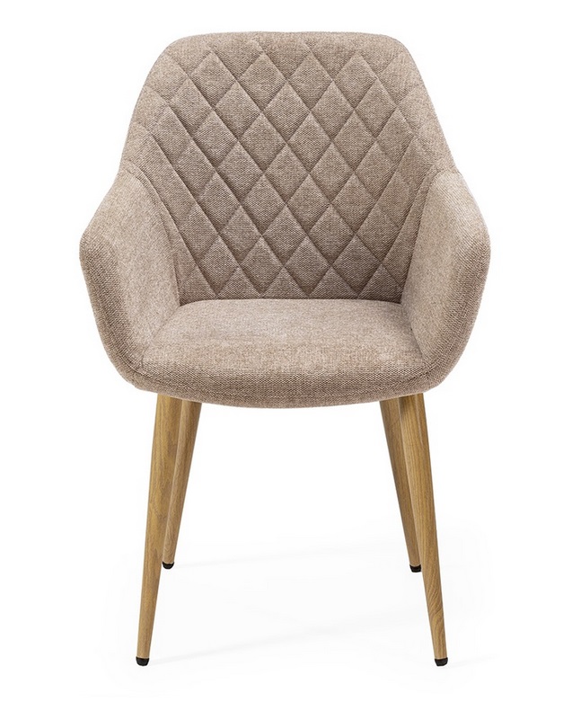 Silla tela beige rombos patas madera DC-626