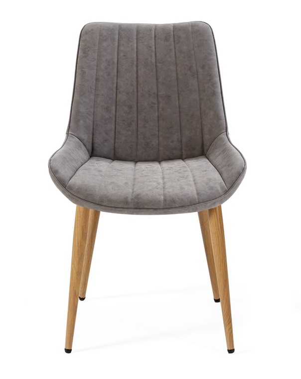 Silla cuero viejo gris patas madera DC-627