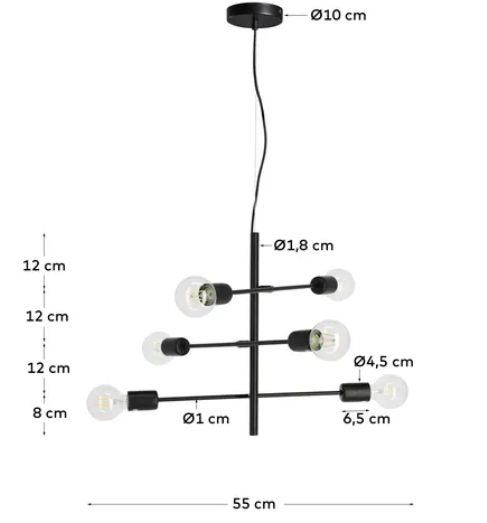 Lampara Molecular acero negro 6 luz