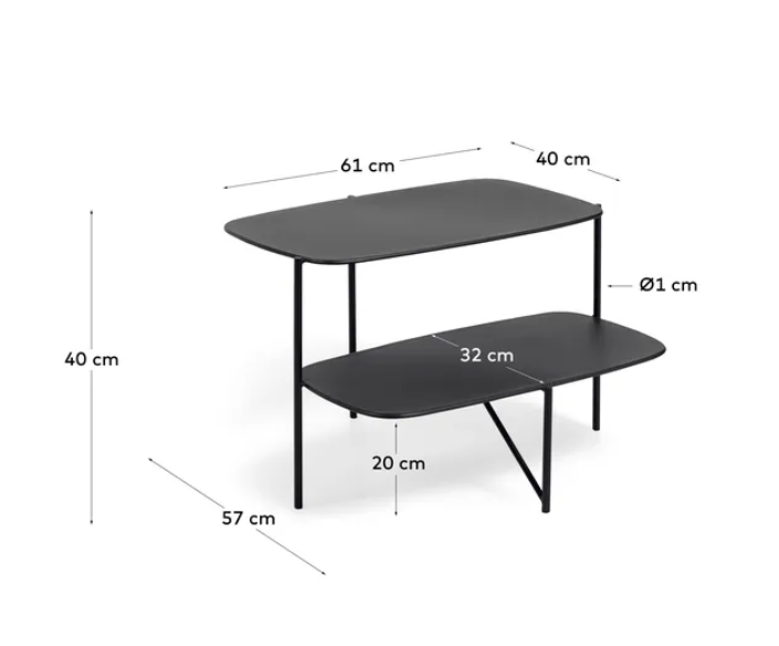 Mesa auxiliar Fererra acero negro 62x58cm