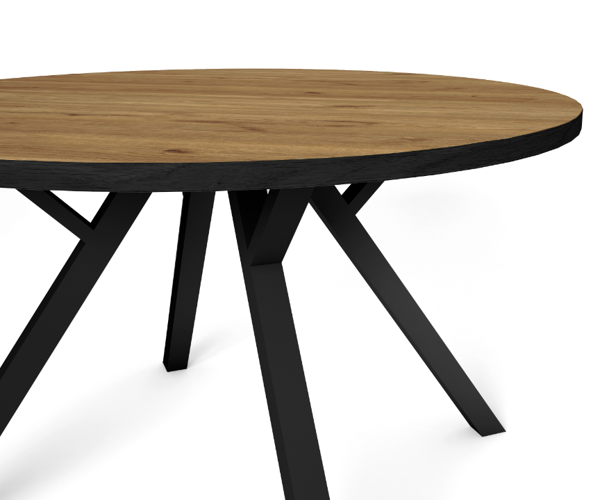 Mesa de comedor redonda Beni natural bocamina y patas en metal negro 120cm