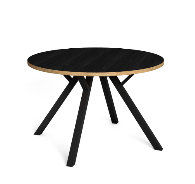 Mesa de comedor redonda Beni bocamina natural y patas en metal negro 120cm