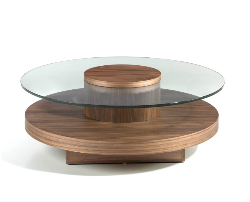 Mesa de centro Sicilia cristal templado y madera nogal 100cm