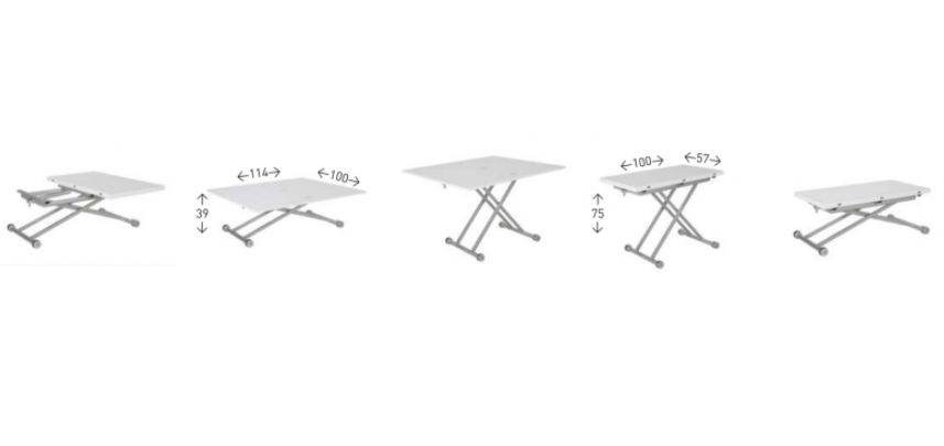 Mesa de centro graduable en altura tapa en vinilo símil madera 110-114x39-75 cm