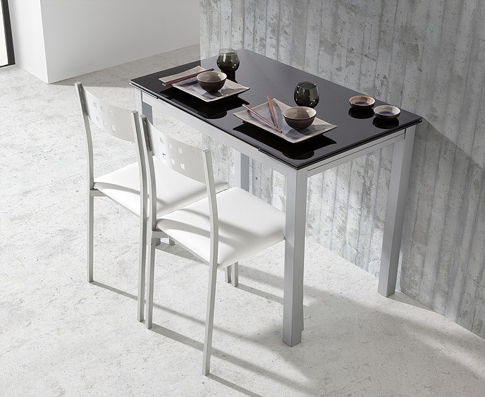 ﻿Conjunto de cocina mimes negro mesa extensible cristal