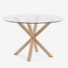 Mesa redonda de cristal patas de acero efecto madera 119cm