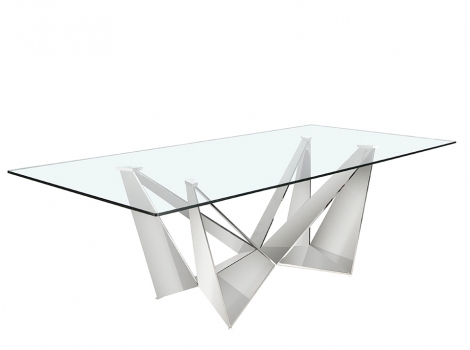 Mesa comedor de cristal templado y  acero cromado de 240x75cm