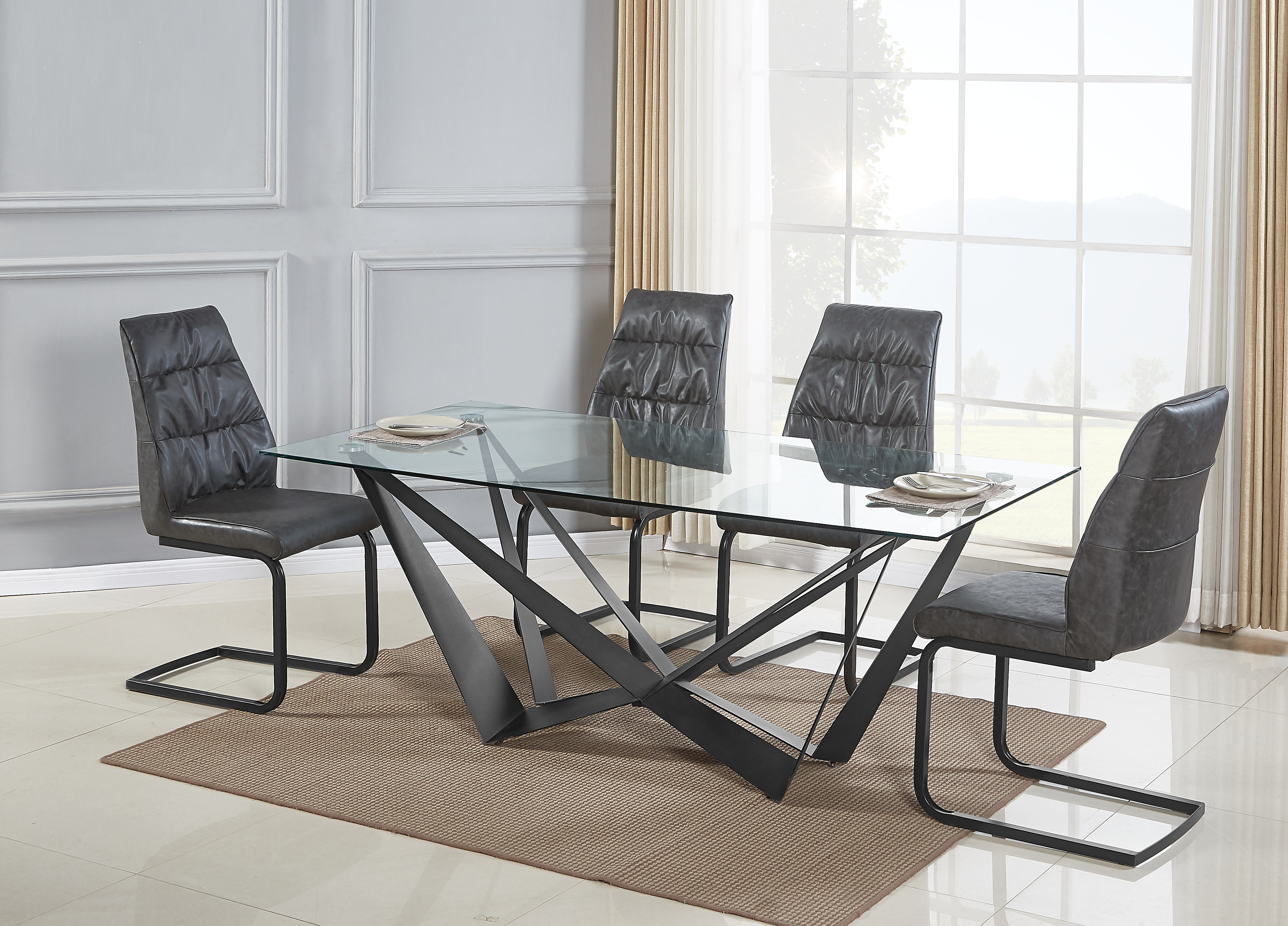 Mesa comedor cristal Dugal negra 160x90x76cm