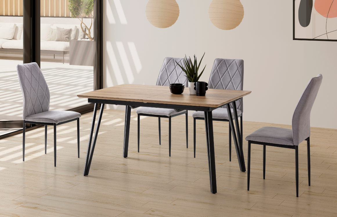 Mesa de comedor extensible Mulan roble pies metal 140/180X90 cm