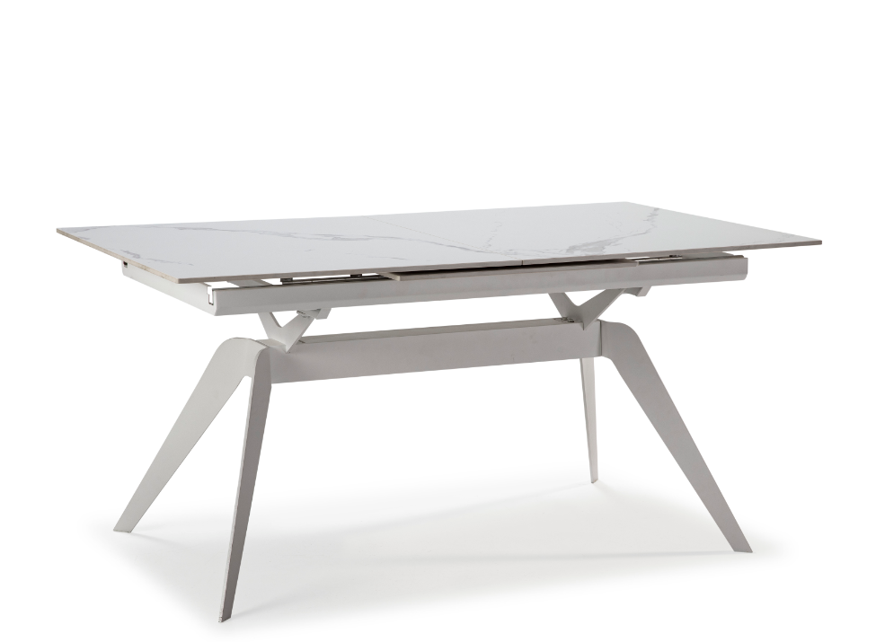 Mesa extensible Lula ceramica blanca pie metal blanco 160-220x90cm