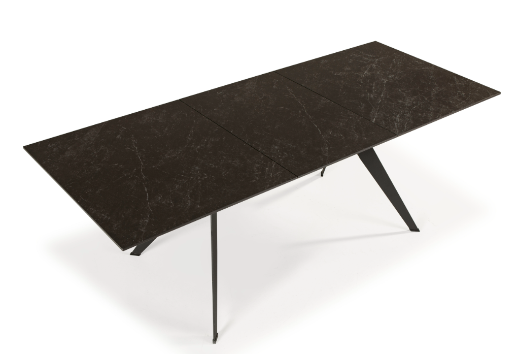 Mesa extensible Lula ceramica negra pie metal negro 160-220x90cm