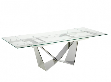 Mesa comedor extensible de cristal templado y  acero cromado de 160x75cm