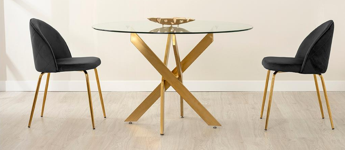 Mesa de comedor redonda cristal acero dorado Ruth new 120 cm