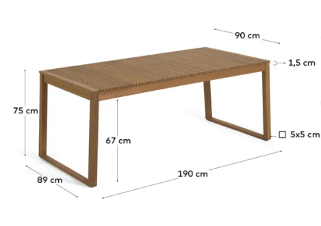 Mesa de exterior Doha madera maciza acacia 180x90 cm