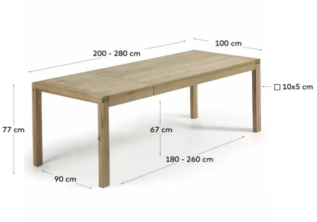 Mesa extensible Luca chapa de roble acabado natural 200(280)x100cm