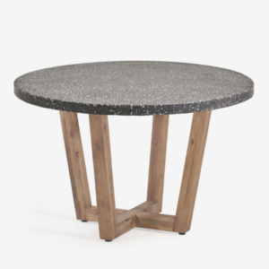 Mesa redonda Alfama terrazo negro y madera maciza de acacia 120cm