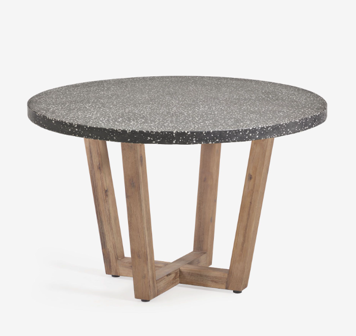 Mesa redonda Alfama terrazo negro y madera maciza de acacia 120cm