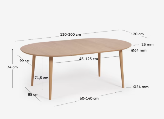 Mesa nordica redonda extensible roble natural 120-200x120 cm