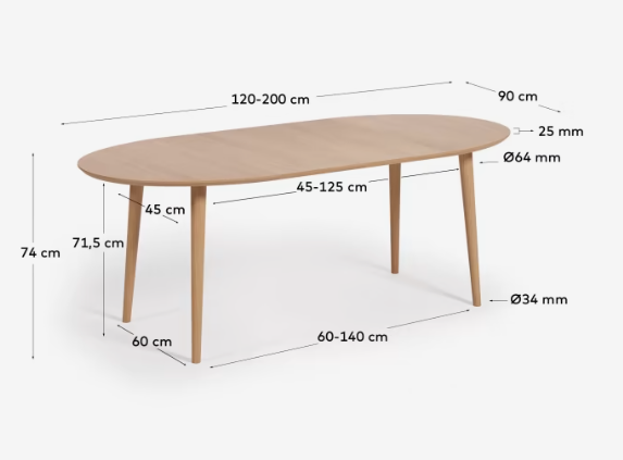 Mesa nordica redonda extensible roble natural 120-200x90 cm