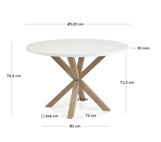 Mesa redonda blanco patas de acero efecto madera 120cm