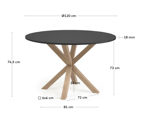 Mesa redonda negro patas de acero efecto madera 120 cm